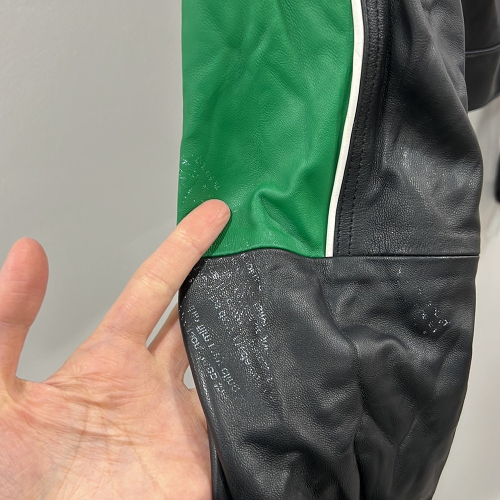 Camila Coelho Cropped Moto Biker Leather Jacket in Green & Black - Picture 9 of 9